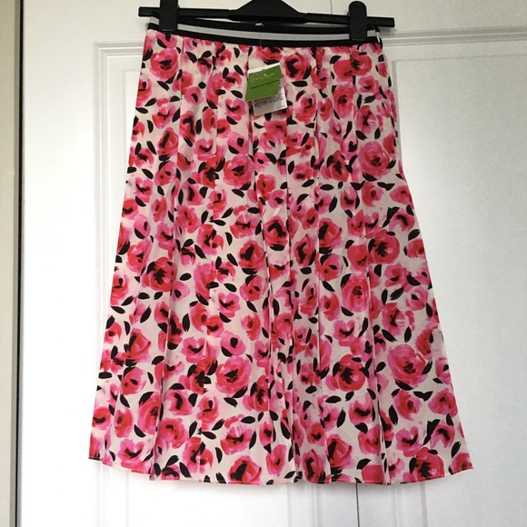 Kate Spade Rose Floral 100% Silk Pleated Skirt - Picture 3 of 11